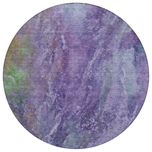 HomeRoots 8' Vibrant Purple and Green Abstract Round Area Rug - Washable, Durable, Indoor/Outdoor Accent Decor 658647