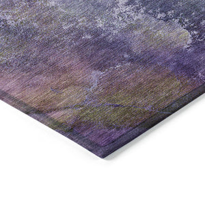 HomeRoots 8' Vibrant Purple and Green Abstract Round Area Rug - Washable, Durable, Indoor/Outdoor Accent Decor 658647