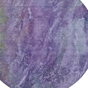 HomeRoots 8' Vibrant Purple and Green Abstract Round Area Rug - Washable, Durable, Indoor/Outdoor Accent Decor 658647
