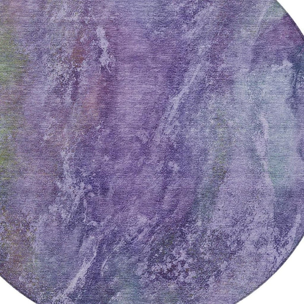HomeRoots 8' Vibrant Purple and Green Abstract Round Area Rug - Washable, Durable, Indoor/Outdoor Accent Decor 658647