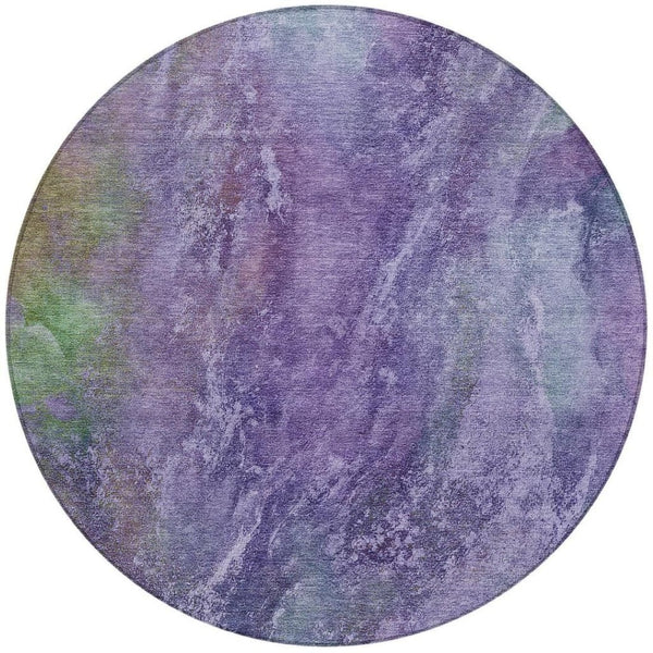 HomeRoots 8' Vibrant Purple and Green Abstract Round Area Rug - Washable, Durable, Indoor/Outdoor Accent Decor 658647