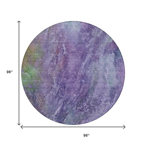 HomeRoots 8' Vibrant Purple and Green Abstract Round Area Rug - Washable, Durable, Indoor/Outdoor Accent Decor 658647