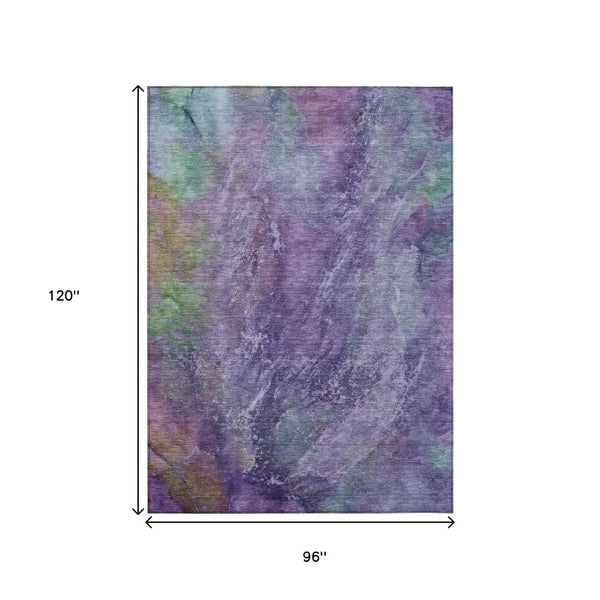 HomeRoots 8' X 10' Vibrant Purple and Green Abstract Washable Rug – Perfect for Indoor and Outdoor Spaces! 658648