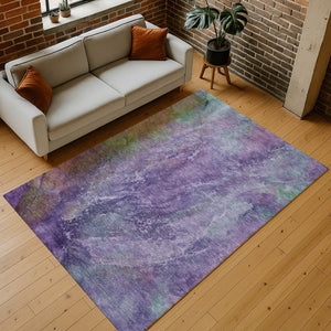 HomeRoots 8' X 10' Vibrant Purple and Green Abstract Washable Rug – Perfect for Indoor and Outdoor Spaces! 658648