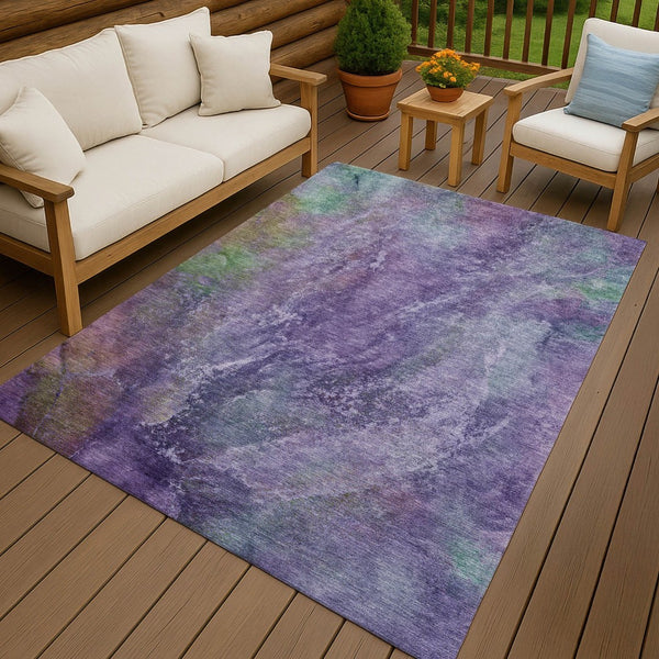 HomeRoots 9' X 12' Vibrant Purple and Green Abstract Washable Area Rug for Indoor & Outdoor Spaces 658649