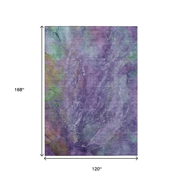 HomeRoots 10' X 14' Vibrant Purple and Green Abstract Washable Rug - Perfect for Indoor and Outdoor Spaces! 658650