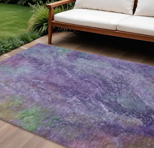 HomeRoots 10' X 14' Vibrant Purple and Green Abstract Washable Rug - Perfect for Indoor and Outdoor Spaces! 658650