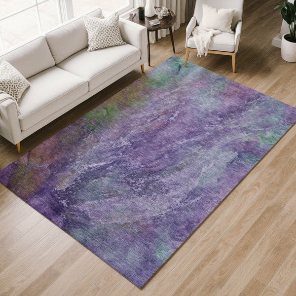HomeRoots 10' X 14' Vibrant Purple and Green Abstract Washable Rug - Perfect for Indoor and Outdoor Spaces! 658650