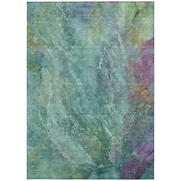HomeRoots 5' Vibrant Abstract Area Rug in Teal, Blue, Green & Purple - Washable for Indoor & Outdoor Use 658652