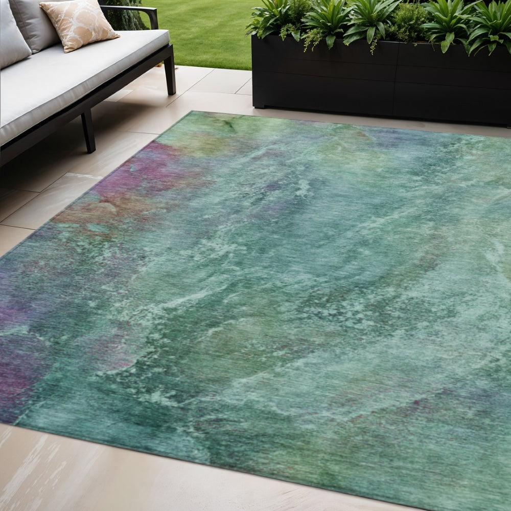 HomeRoots 5' Vibrant Abstract Area Rug in Teal, Blue, Green & Purple - Washable for Indoor & Outdoor Use 658652