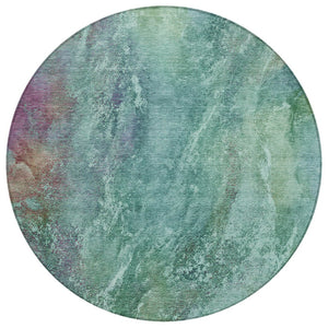 HomeRoots 8' Vibrant Teal Blue Green Purple Round Abstract Washable Area Rug for Indoor & Outdoor Use 658653