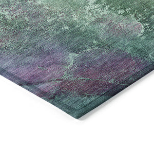 HomeRoots 8' Vibrant Teal Blue Green Purple Round Abstract Washable Area Rug for Indoor & Outdoor Use 658653