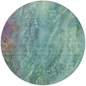HomeRoots 8' Vibrant Teal Blue Green Purple Round Abstract Washable Area Rug for Indoor & Outdoor Use 658653
