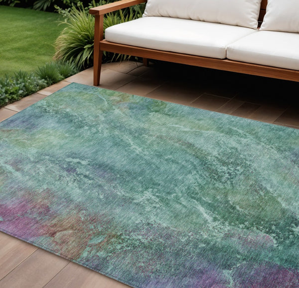 HomeRoots 8' X 10' Abstract Area Rug in Teal, Blue, Green & Purple - Durable, Washable for Indoor & Outdoor Use 658654