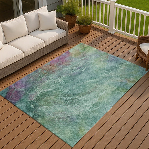 HomeRoots 8' X 10' Abstract Area Rug in Teal, Blue, Green & Purple - Durable, Washable for Indoor & Outdoor Use 658654