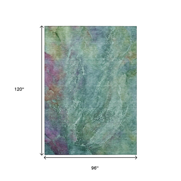 HomeRoots 8' X 10' Abstract Area Rug in Teal, Blue, Green & Purple - Durable, Washable for Indoor & Outdoor Use 658654