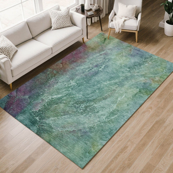 HomeRoots 8' X 10' Abstract Area Rug in Teal, Blue, Green & Purple - Durable, Washable for Indoor & Outdoor Use 658654