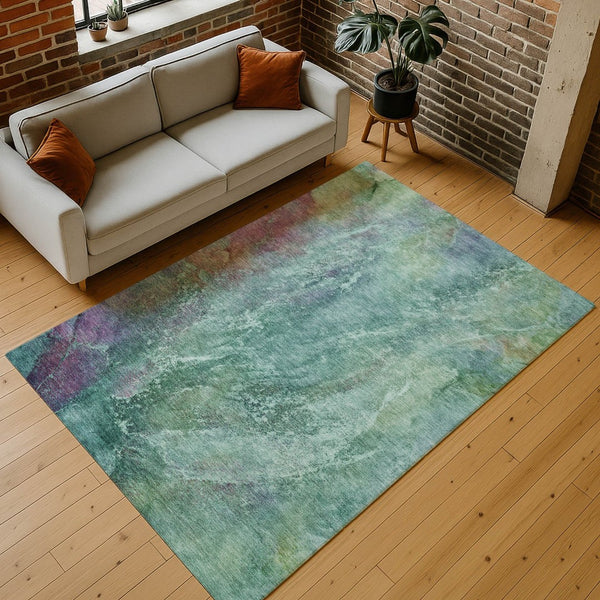 HomeRoots 8' X 10' Abstract Area Rug in Teal, Blue, Green & Purple - Durable, Washable for Indoor & Outdoor Use 658654