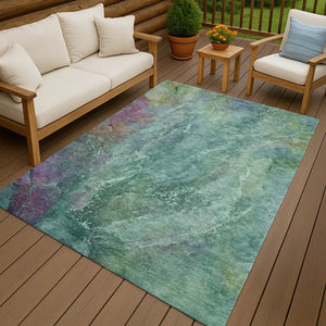 HomeRoots 9' X 12' Vibrant Teal, Blue, Green & Purple Abstract Washable Area Rug for Indoor & Outdoor Use 658655