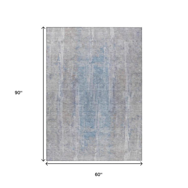 HomeRoots 5' Beige and Blue Abstract Washable Rug - Stylish Indoor/Outdoor Design, Durable, Easy Care, Versatile Use 658658