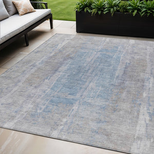 HomeRoots 5' Beige and Blue Abstract Washable Rug - Stylish Indoor/Outdoor Design, Durable, Easy Care, Versatile Use 658658