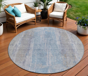 HomeRoots 8' Round Abstract Beige and Blue Washable Area Rug for Indoor and Outdoor Living Spaces, Durable & Stylish 658659