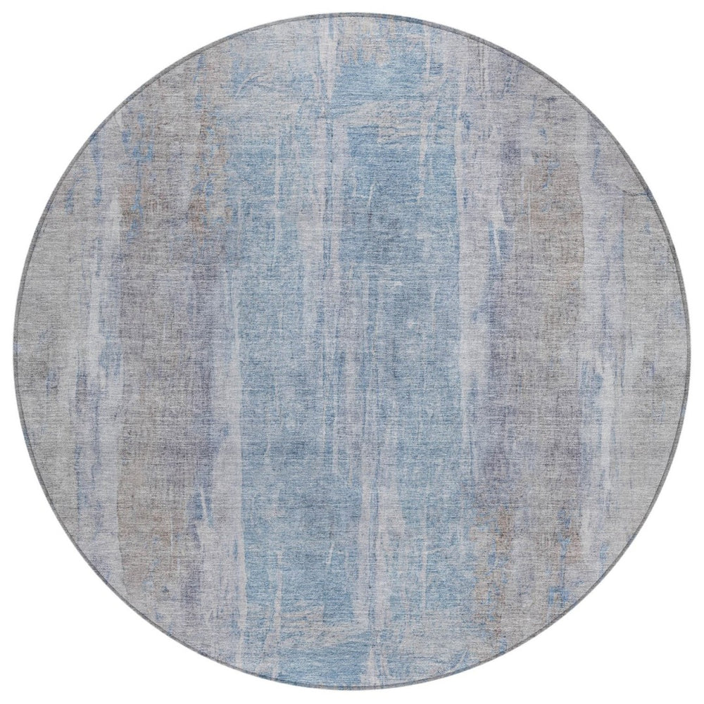 HomeRoots 8' Round Abstract Beige and Blue Washable Area Rug for Indoor and Outdoor Living Spaces, Durable & Stylish 658659