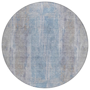 HomeRoots 8' Round Abstract Beige and Blue Washable Area Rug for Indoor and Outdoor Living Spaces, Durable & Stylish 658659