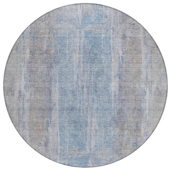 HomeRoots 8' Round Abstract Beige and Blue Washable Area Rug for Indoor and Outdoor Living Spaces, Durable & Stylish 658659
