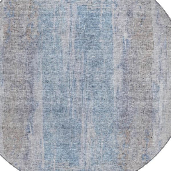 HomeRoots 8' Round Abstract Beige and Blue Washable Area Rug for Indoor and Outdoor Living Spaces, Durable & Stylish 658659