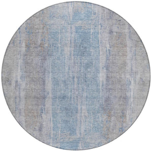 HomeRoots 8' Round Abstract Beige and Blue Washable Area Rug for Indoor and Outdoor Living Spaces, Durable & Stylish 658659