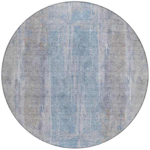 HomeRoots 8' Round Abstract Beige and Blue Washable Area Rug for Indoor and Outdoor Living Spaces, Durable & Stylish 658659