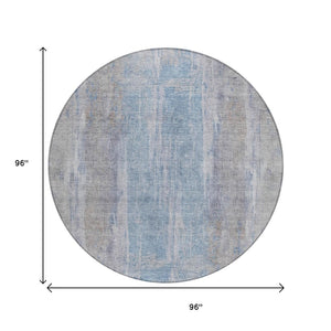 HomeRoots 8' Round Abstract Beige and Blue Washable Area Rug for Indoor and Outdoor Living Spaces, Durable & Stylish 658659