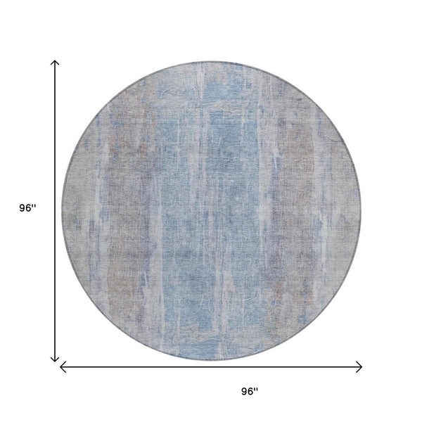HomeRoots 8' Round Abstract Beige and Blue Washable Area Rug for Indoor and Outdoor Living Spaces, Durable & Stylish 658659