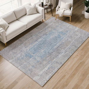 HomeRoots 8' X 10' Beige and Blue Abstract Washable Area Rug - Durable, Stylish, Pet-Friendly for Indoors & Outdoors 658660