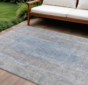 HomeRoots 10' Beige and Blue Abstract Area Rug - Washable, Durable, Indoor/Outdoor, Perfect for High-Traffic Spaces 658662