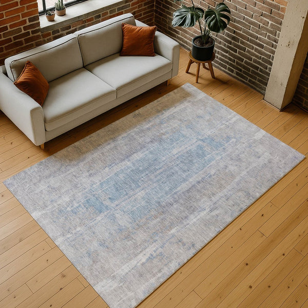 HomeRoots 10' Beige and Blue Abstract Area Rug - Washable, Durable, Indoor/Outdoor, Perfect for High-Traffic Spaces 658662