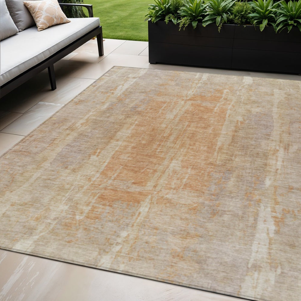 HomeRoots 5' X 8' Khaki & Beige Abstract Area Rug - Washable, Durable, Indoor/Outdoor Essential for Any Space 658664