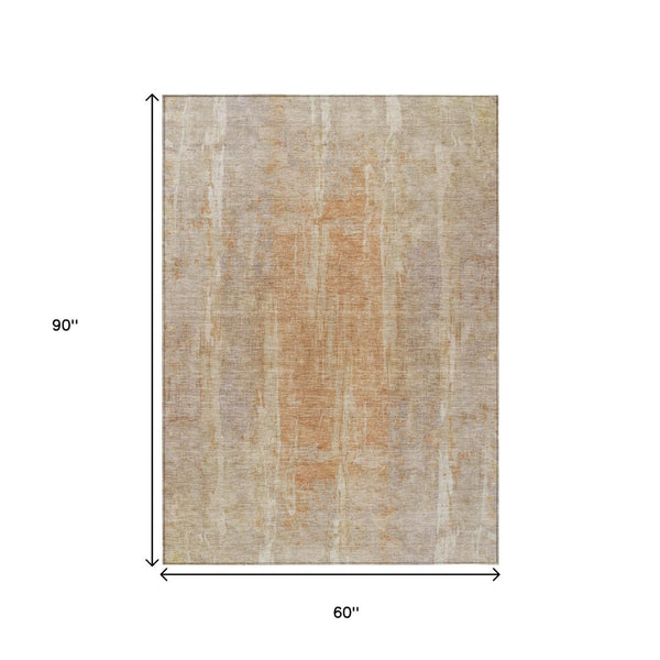 HomeRoots 5' X 8' Khaki & Beige Abstract Area Rug - Washable, Durable, Indoor/Outdoor Essential for Any Space 658664