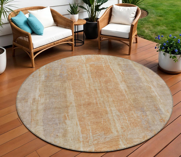 HomeRoots 8' Khaki and Beige Round Abstract Area Rug - Durable, Washable, Stylish for Indoor and Outdoor Spaces 658665