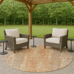 HomeRoots 8' Khaki and Beige Round Abstract Area Rug - Durable, Washable, Stylish for Indoor and Outdoor Spaces 658665