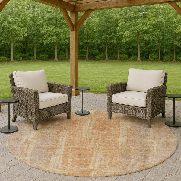HomeRoots 8' Khaki and Beige Round Abstract Area Rug - Durable, Washable, Stylish for Indoor and Outdoor Spaces 658665