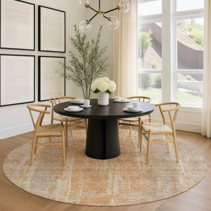 HomeRoots 8' Khaki and Beige Round Abstract Area Rug - Durable, Washable, Stylish for Indoor and Outdoor Spaces 658665