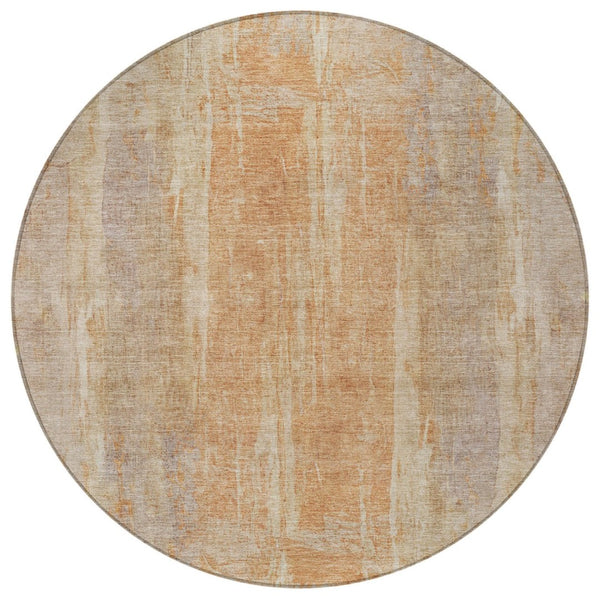 HomeRoots 8' Khaki and Beige Round Abstract Area Rug - Durable, Washable, Stylish for Indoor and Outdoor Spaces 658665