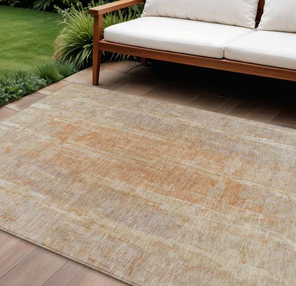HomeRoots 9' X 12' Durable Khaki and Beige Abstract Washable Area Rug for Indoor and Outdoor Spaces 658667
