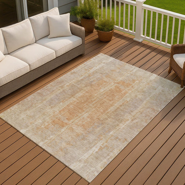 HomeRoots 9' X 12' Durable Khaki and Beige Abstract Washable Area Rug for Indoor and Outdoor Spaces 658667