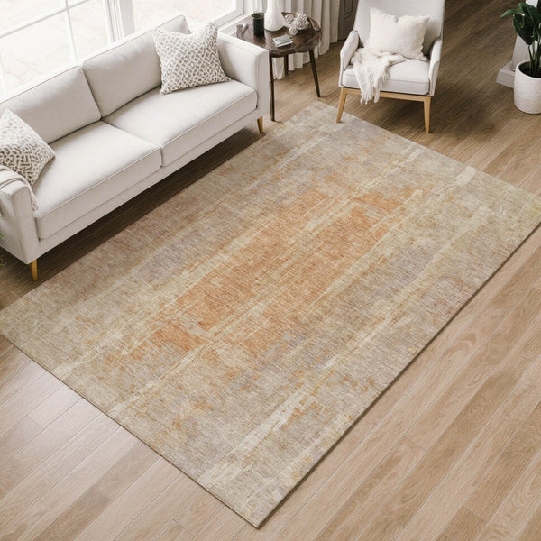 HomeRoots 9' X 12' Durable Khaki and Beige Abstract Washable Area Rug for Indoor and Outdoor Spaces 658667