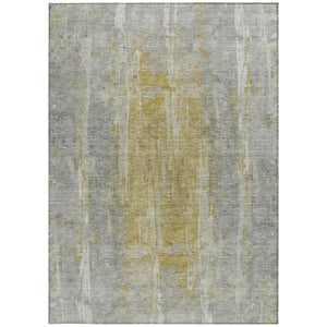 HomeRoots 5' Stylish Pewter and Gold Abstract Area Rug - Washable, Indoor/Outdoor, Stain-Resistant, Durable Design 658670