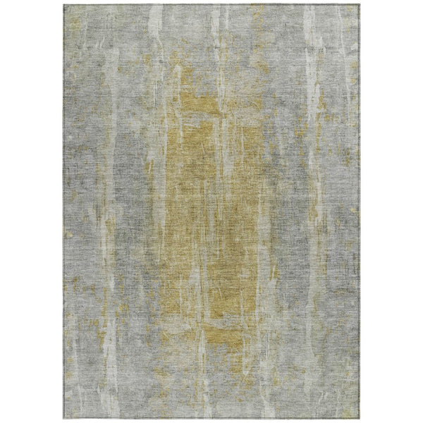 HomeRoots 5' Stylish Pewter and Gold Abstract Area Rug - Washable, Indoor/Outdoor, Stain-Resistant, Durable Design 658670