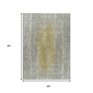 HomeRoots 5' Stylish Pewter and Gold Abstract Area Rug - Washable, Indoor/Outdoor, Stain-Resistant, Durable Design 658670